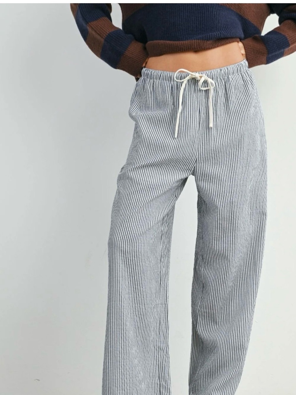 Olive & Bette elastic waist wide stripy pants size S 80/20 cotton/ poly